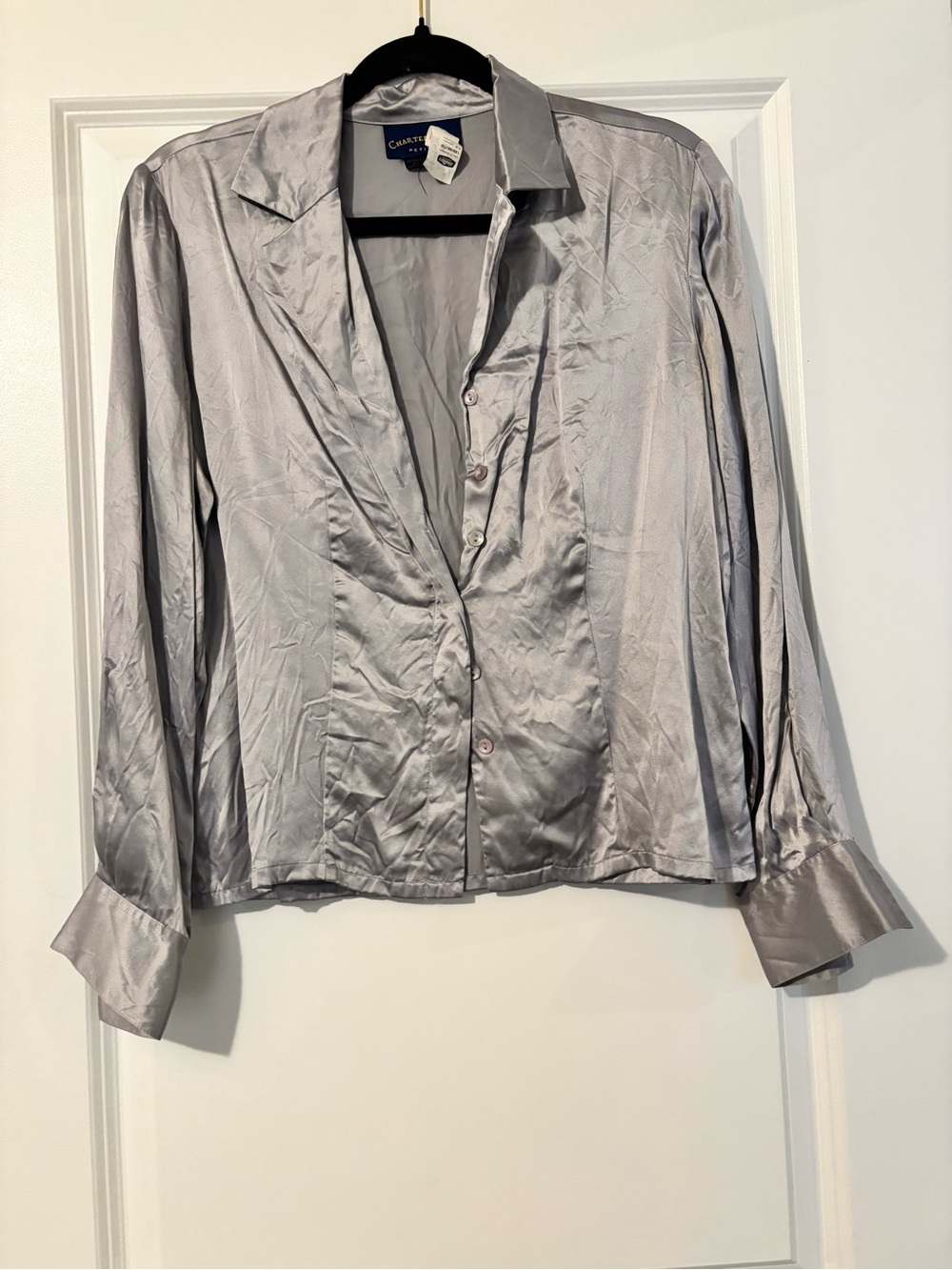 Charter Club Light Silver Satin Button-Front Shirt